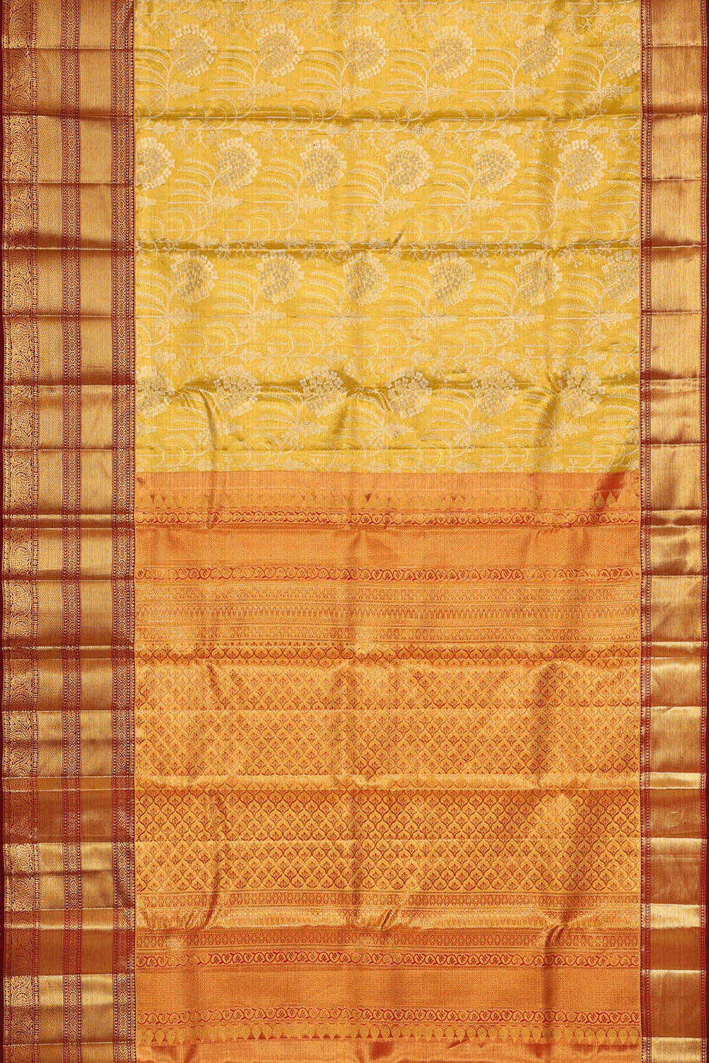 Kanchipattu Golden Yellow Tissue Brocade Saree