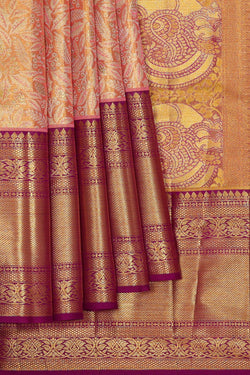 Image of Kanchipattu Peach Pink Tissue Brocade Saree