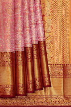 Image of Kanchipattu Pink Tissue Brocade Saree