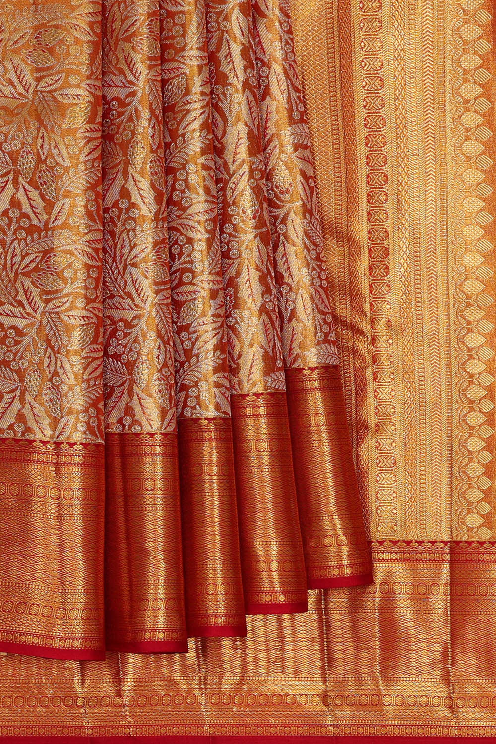 Image of Kanchipattu Golden Red Tissue Brocade Saree