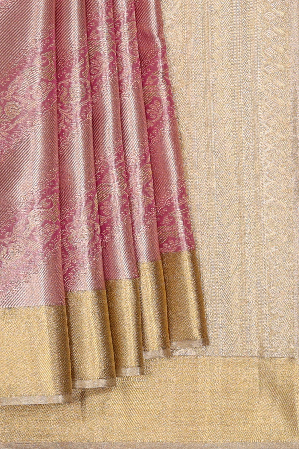 Kanchipattu Onion Pink Tissue Brocade Saree