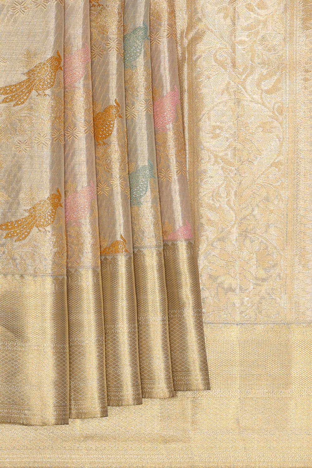 Kanchipattu Golden Silver Tissue Brocade Saree