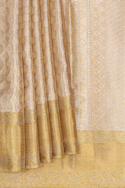 Image of Kanchipattu Silvery Gold Brocade Saree