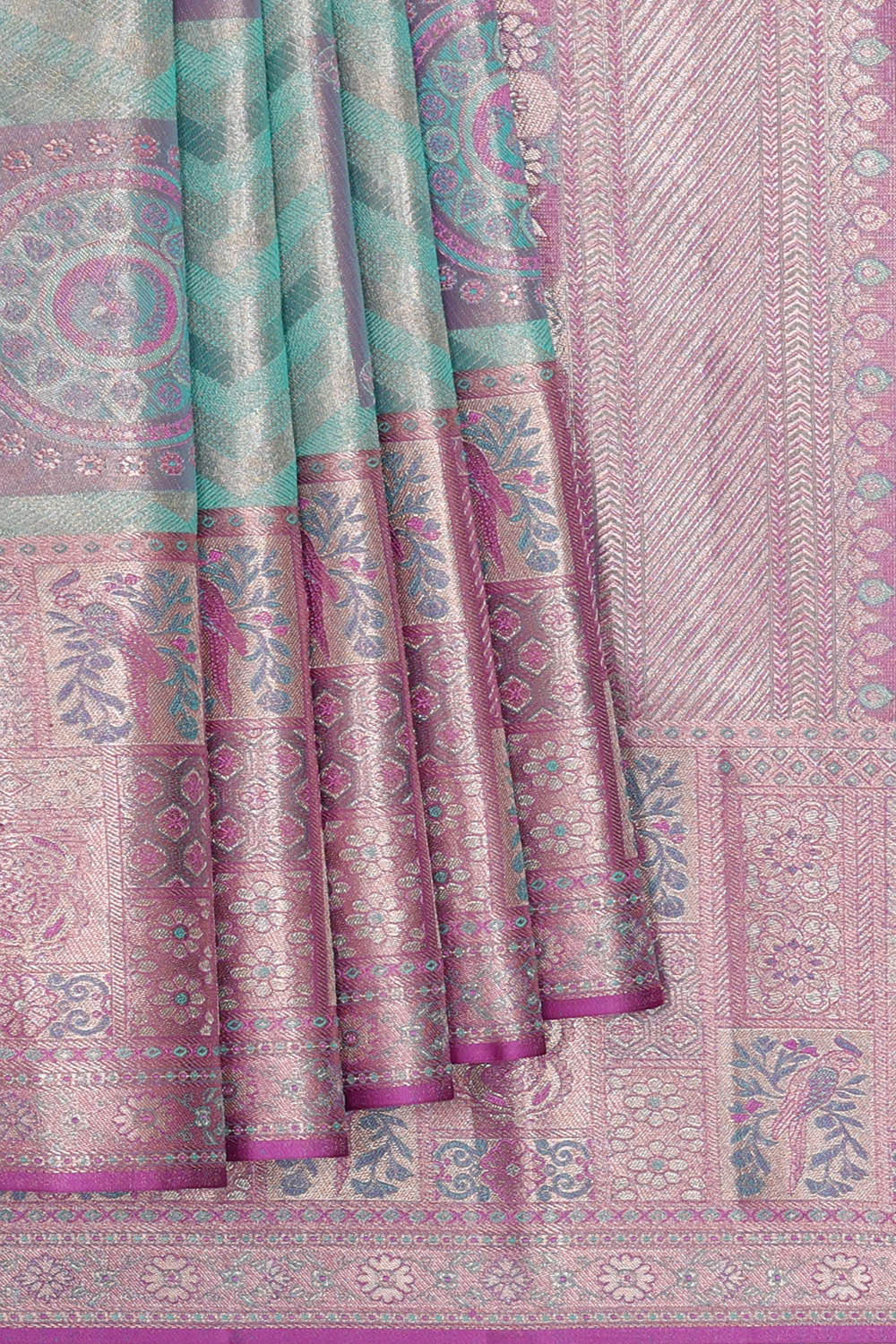 Kanchipattu Sea Blue Brocade Saree