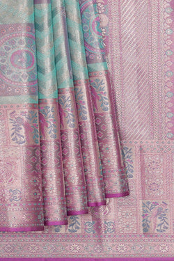 Image of Kanchipattu Sea Blue Brocade Saree