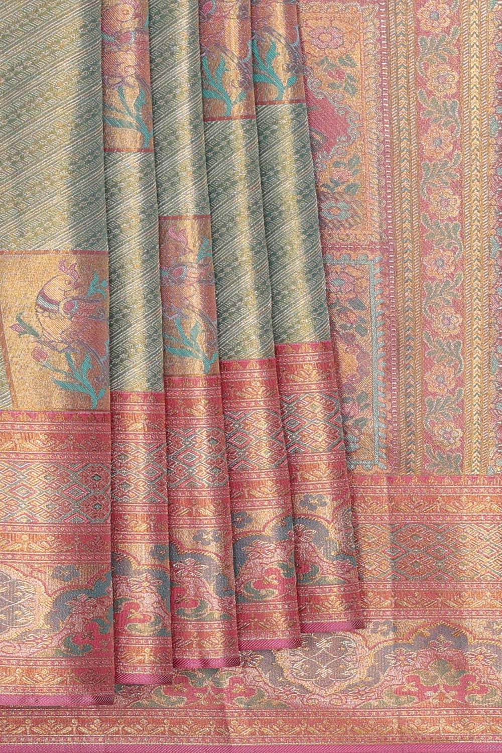 Image of Kanchipattu Pista Green Brocade Saree
