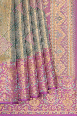 Image of Kanchipattu Pista Green Brocade Saree