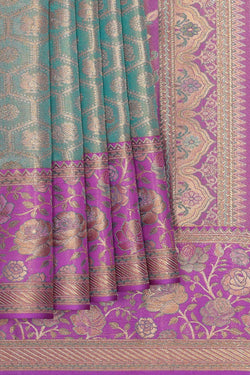 Image of Kanchipattu Sea Blue Brocade Saree