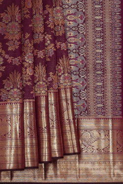Image of Kanchipattu Deep Wine Brocade Saree