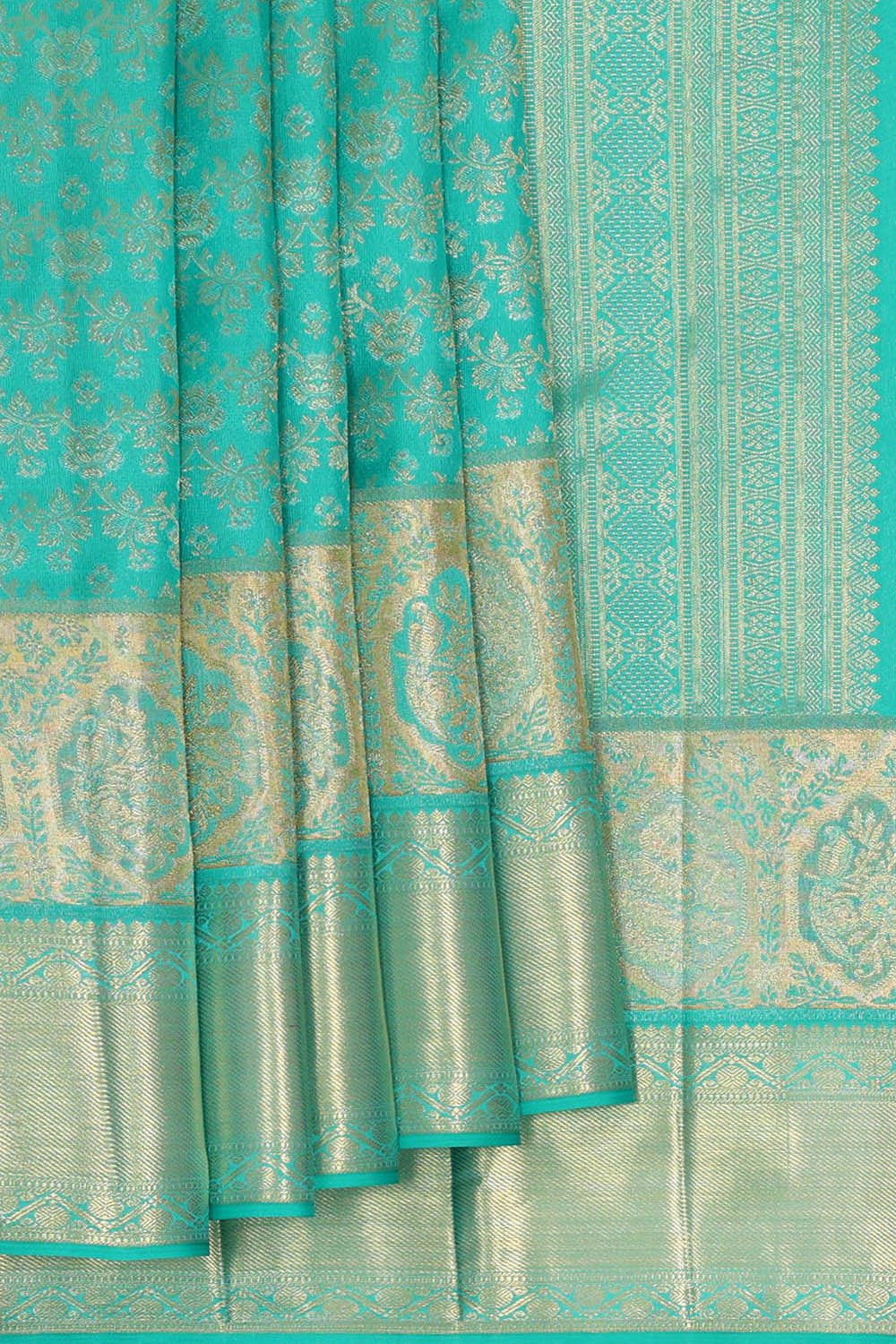 Kanchipattu Turquoise Blue Brocade Saree