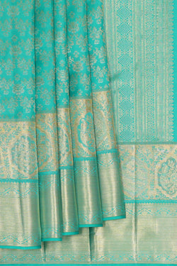 Image of Kanchipattu Turquoise Blue Brocade Saree