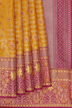 Image of Kanchipattu Mustard Yellow Brocade Saree