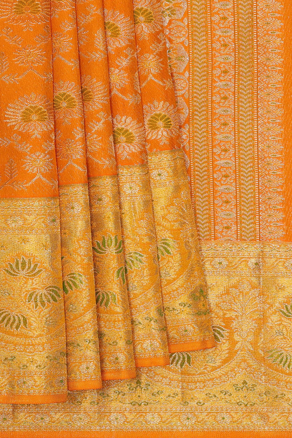 Image of Kanchipattu Mustard Orange Brocade Saree
