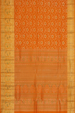 Image of Kanchipattu Mustard Orange Brocade Saree