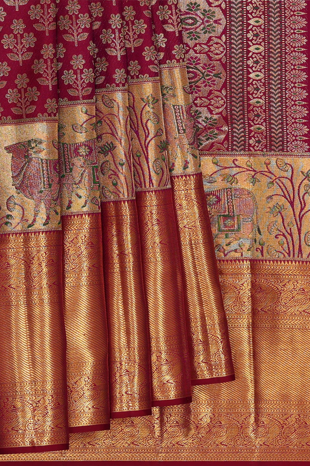 Image of Kanchipattu Wine Red Brocade Saree