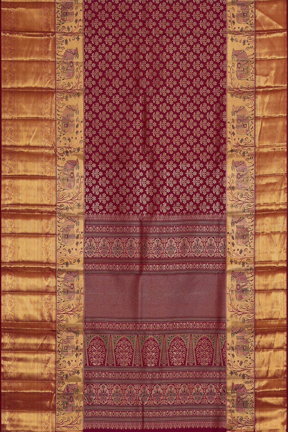 Image of Kanchipattu Wine Red Brocade Saree