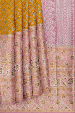 Image of Kanchipattu Mustard Yellow Brocade Saree