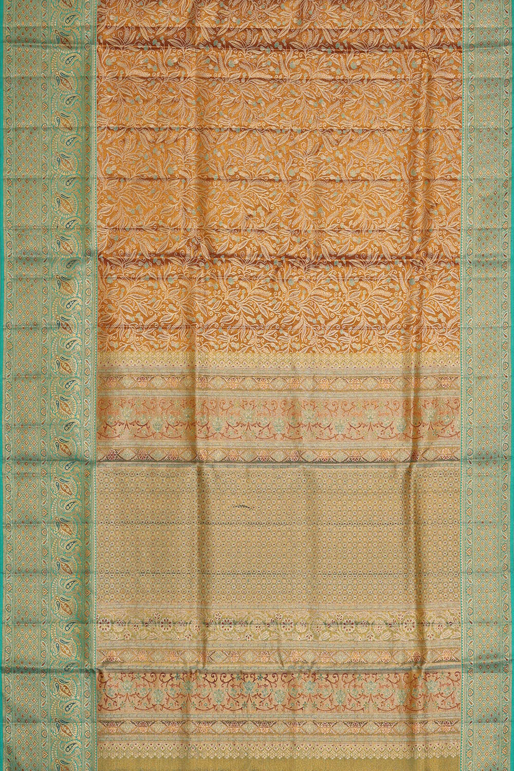 Kanchipattu Golden Brown Tissue Brocade Saree