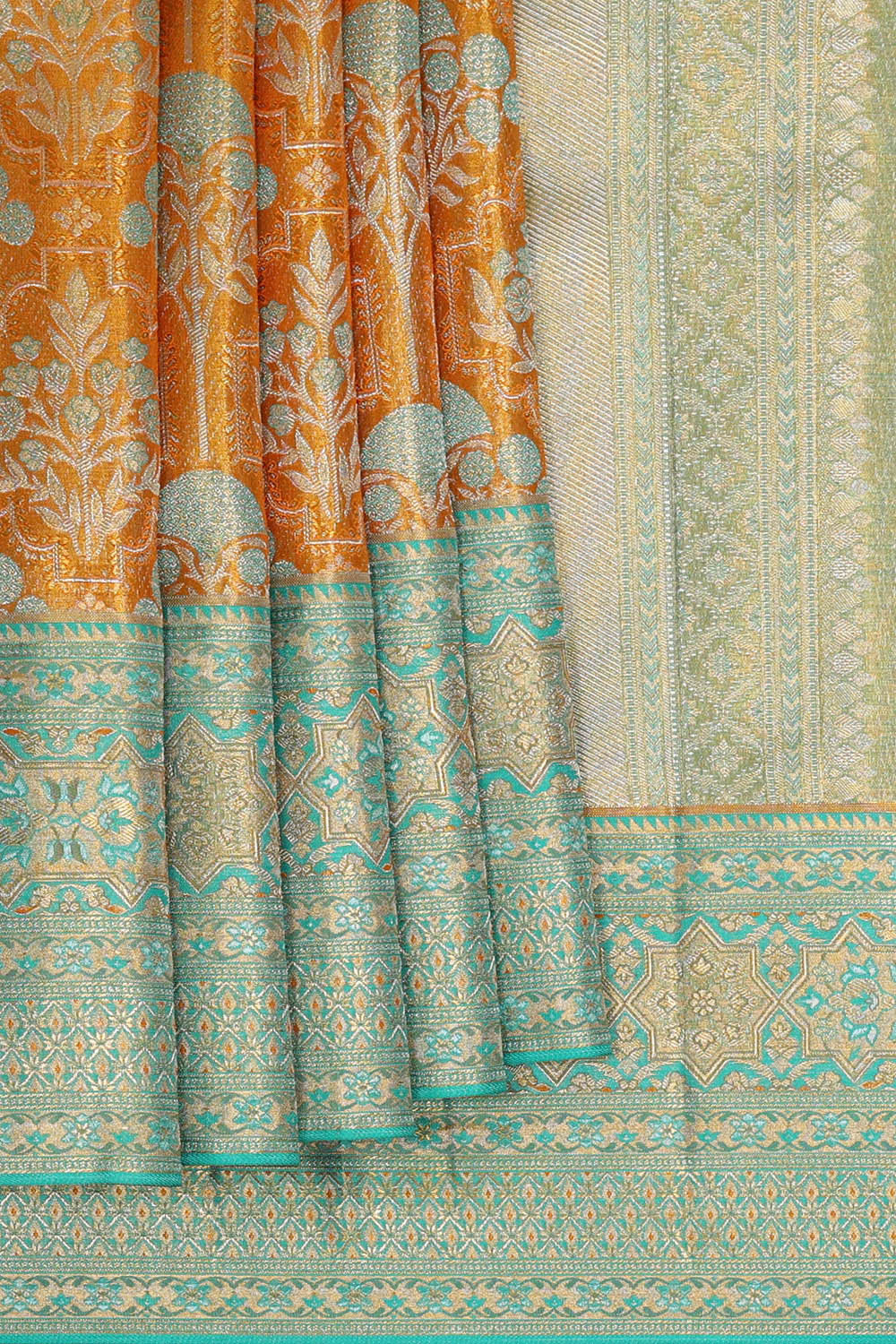 Image of Kanchipattu Mustard Yellow Tissue Brocade Saree