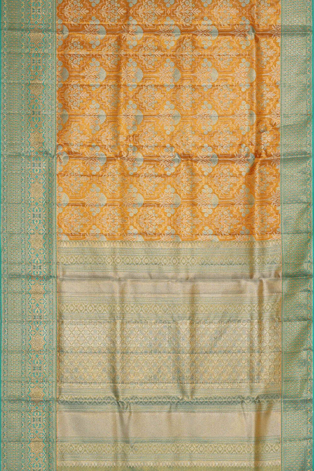 Image of Kanchipattu Mustard Yellow Tissue Brocade Saree