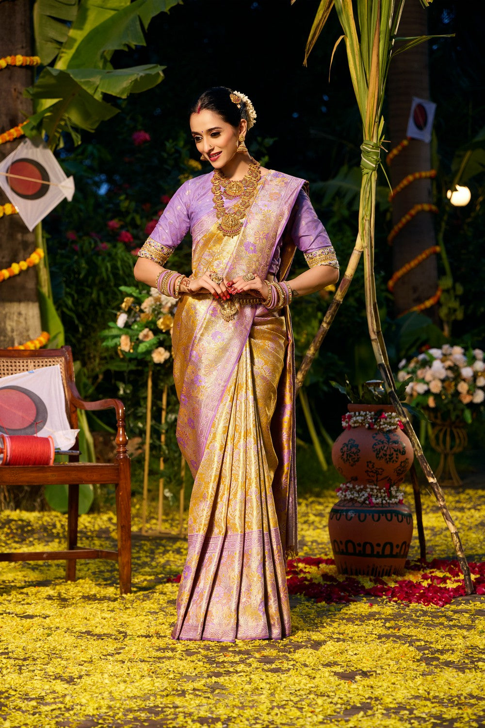 Image of Kanchipattu Mustard Yellow Tissue Brocade Saree