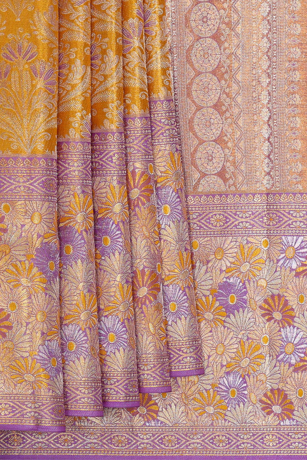 Image of Kanchipattu Mustard Yellow Tissue Brocade Saree