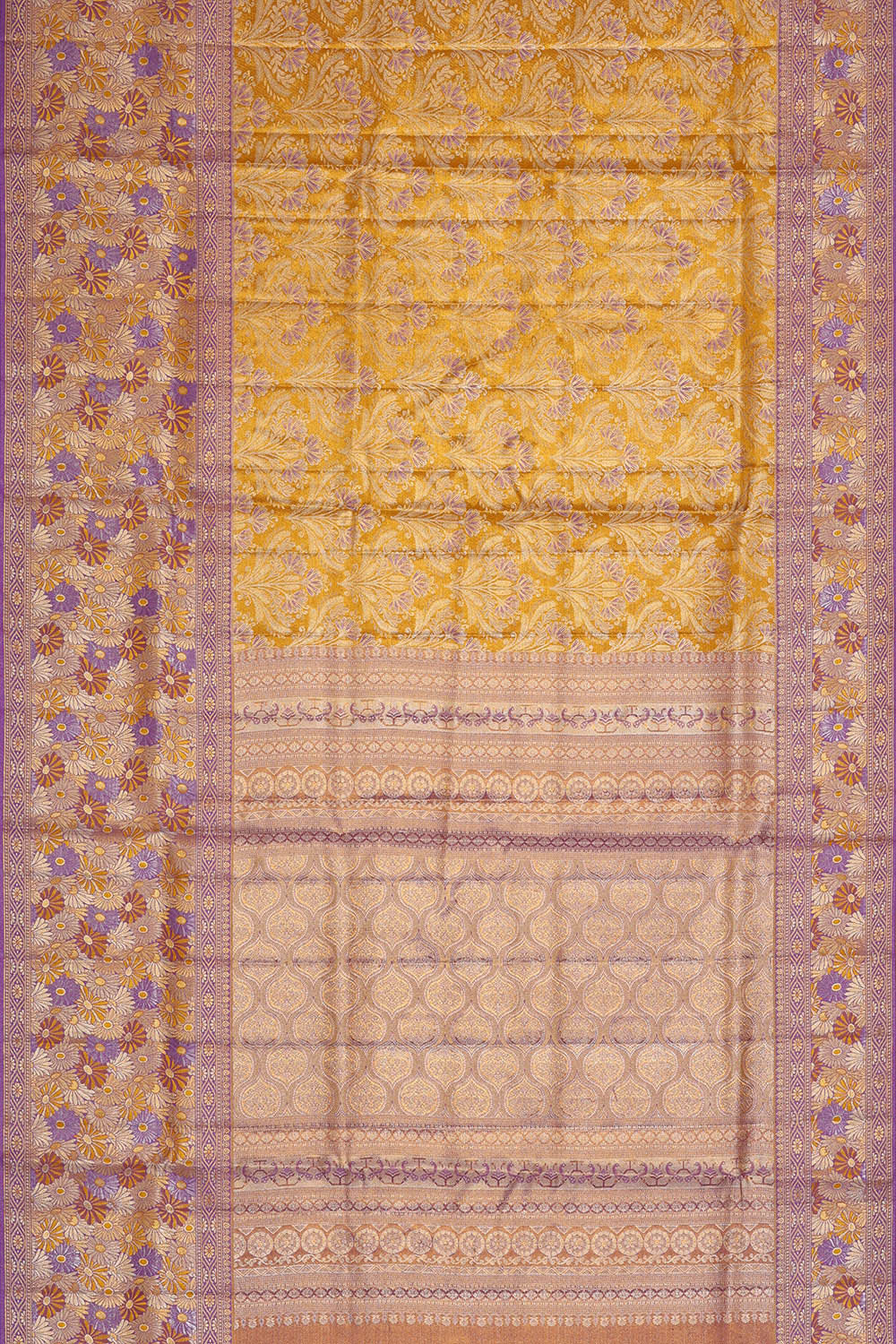 Image of Kanchipattu Mustard Yellow Tissue Brocade Saree