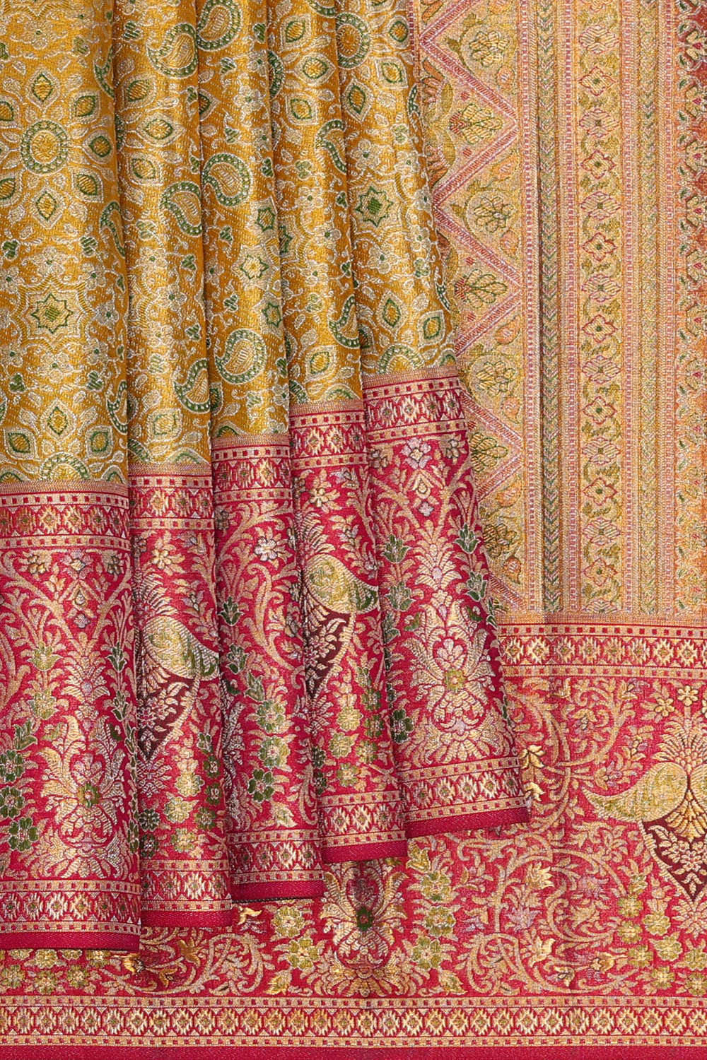 Image of Kanchipattu Golden Yellow Tissue Brocade Saree