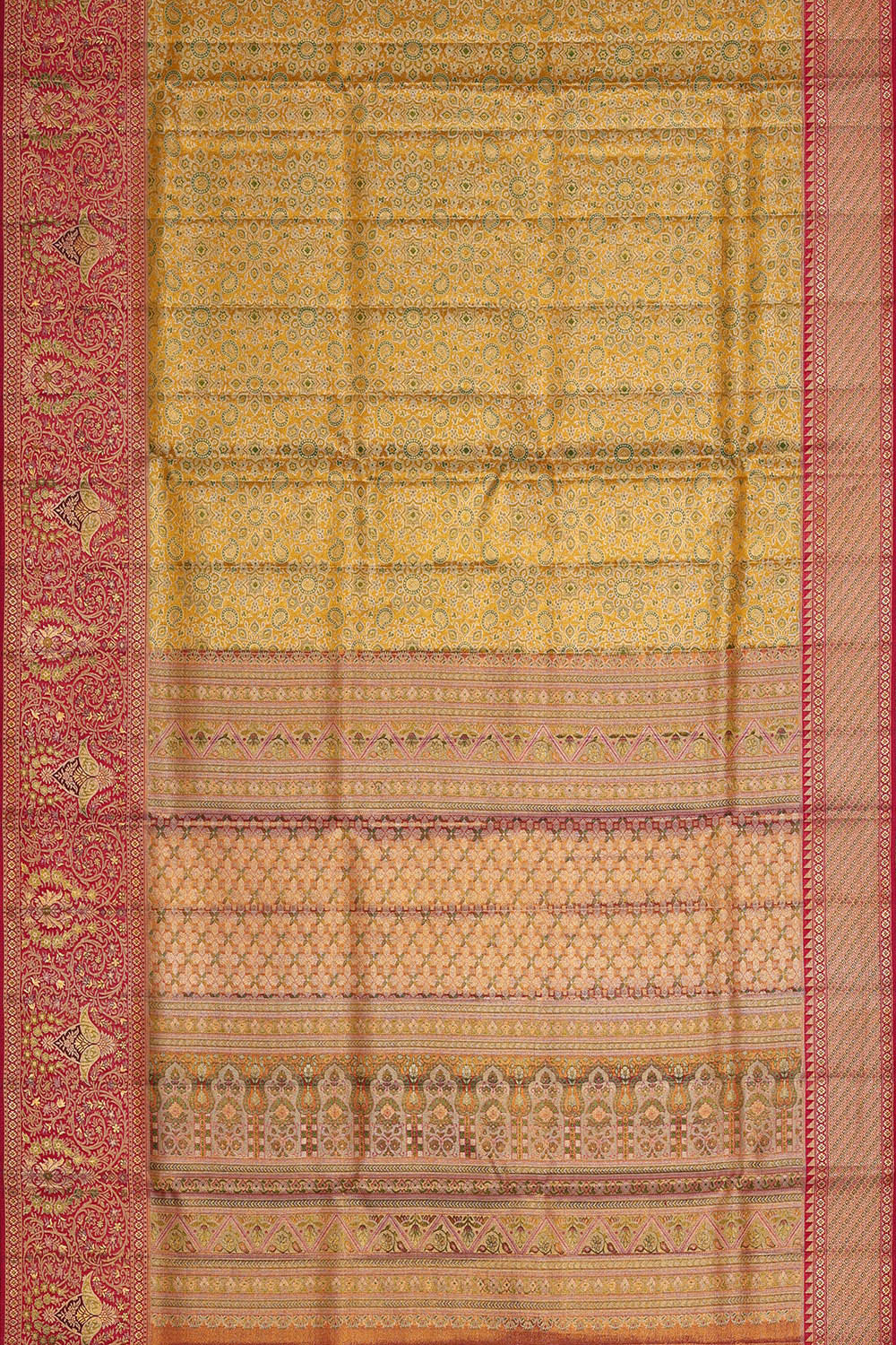 Kanchipattu Golden Yellow Tissue Brocade Saree
