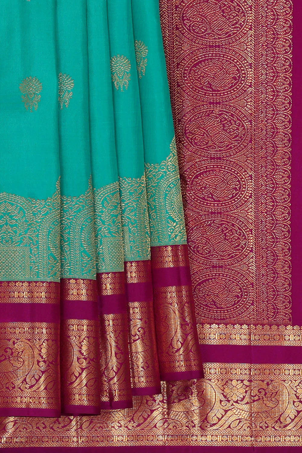 Image of Kanchipattu Turquoise Blue Brocade Saree