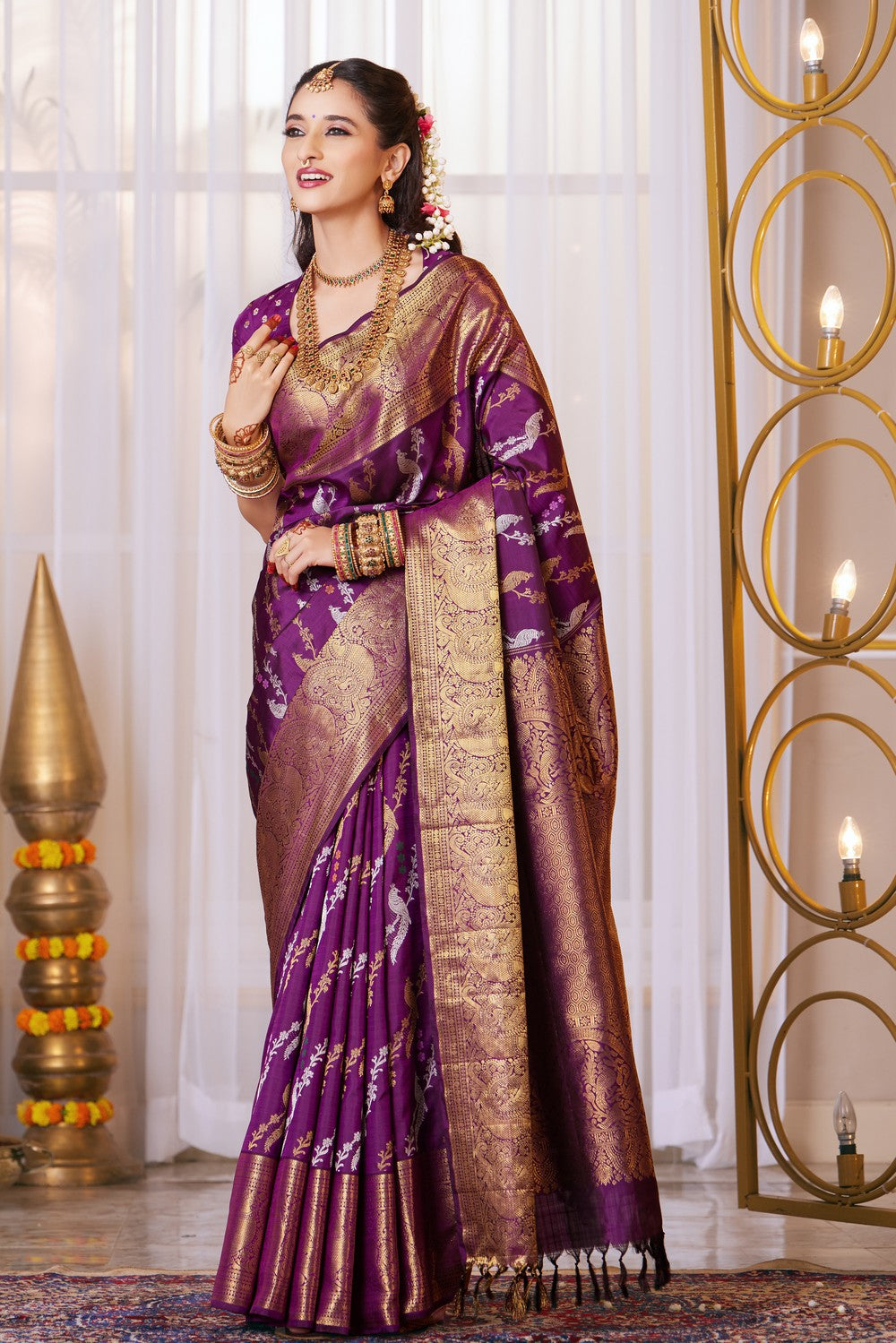 Image of Kanchipattu Brocade Violet Saree