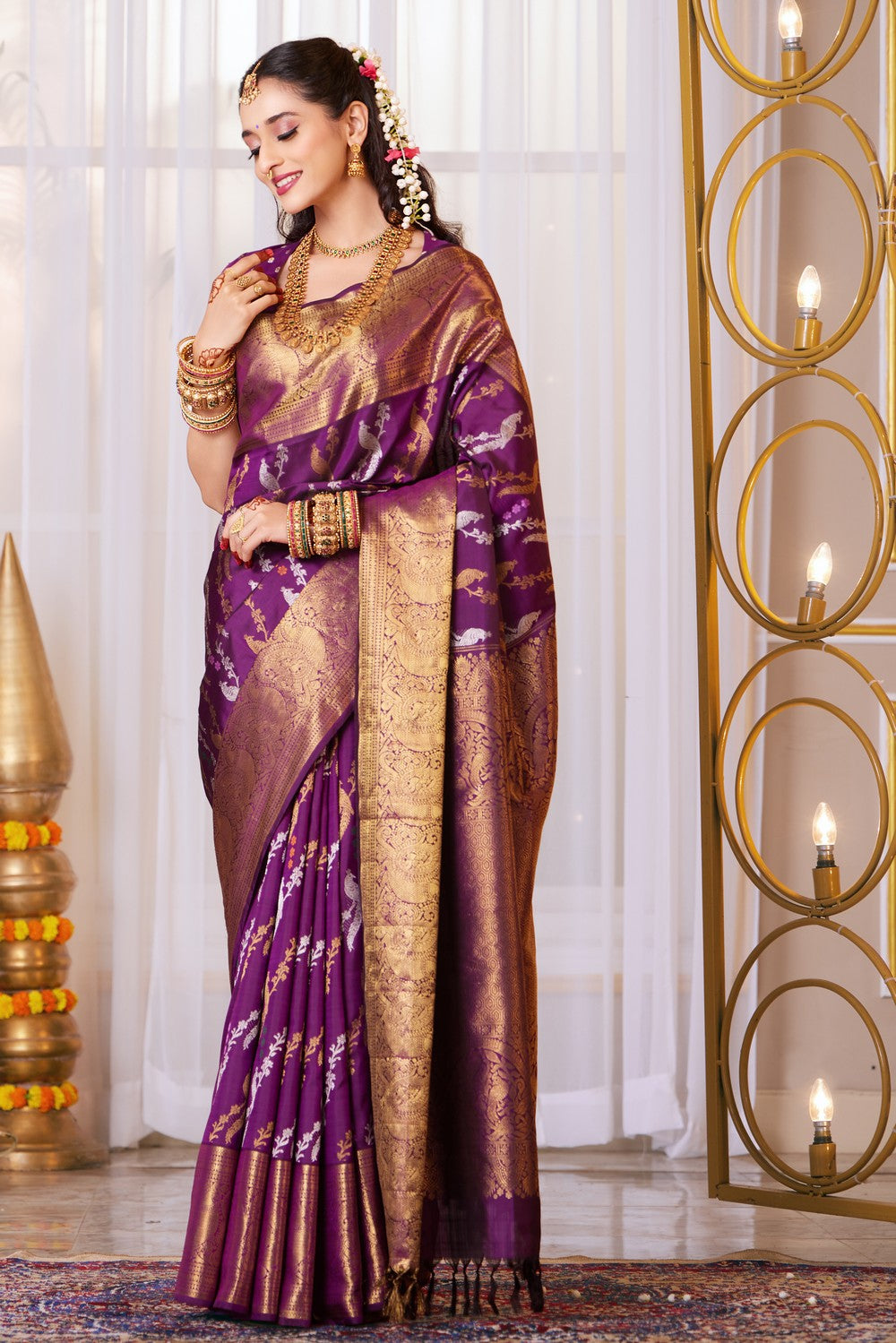 Image of Kanchipattu Brocade Violet Saree