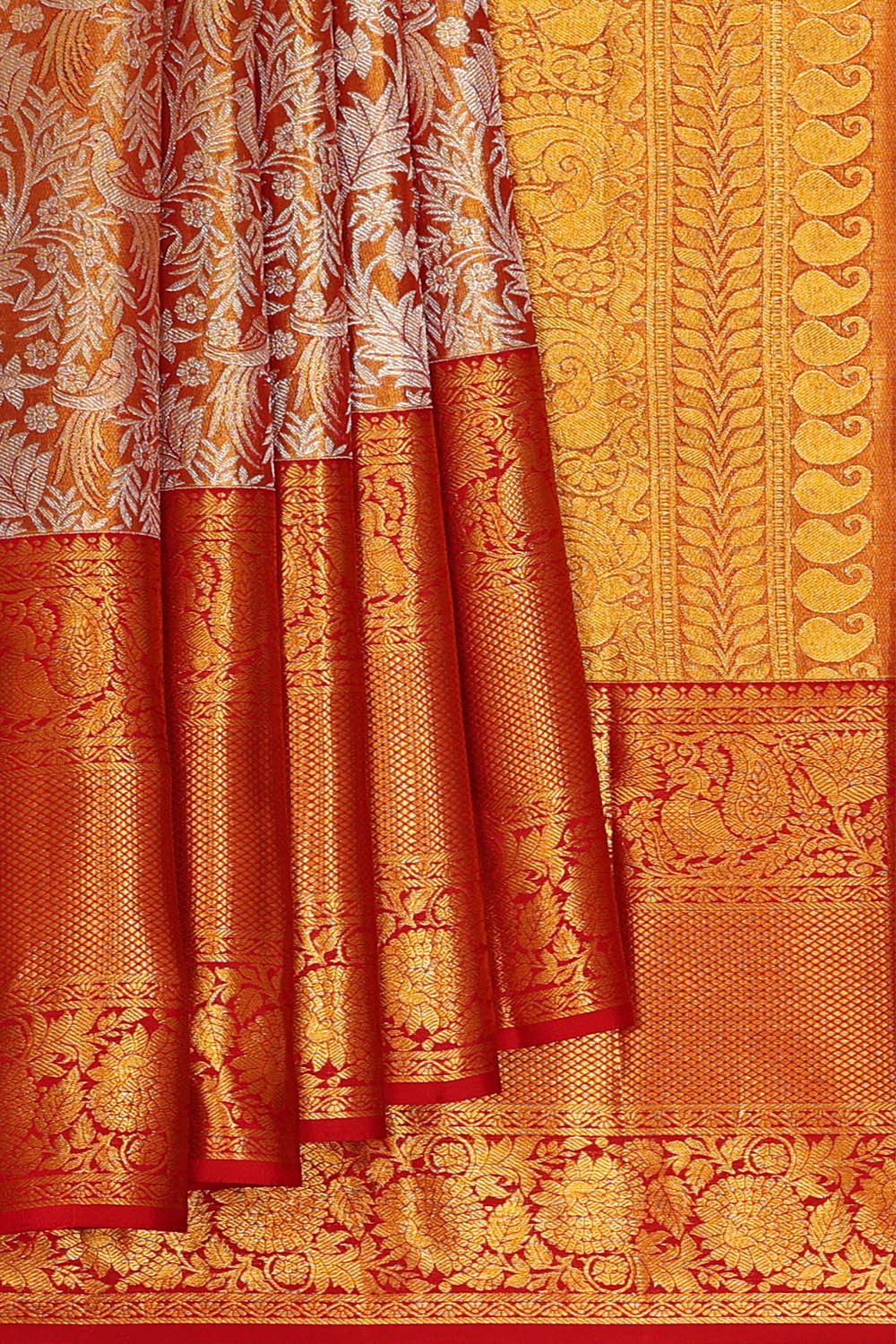 Kanchipattu Golden Brown Tissue Brocade Saree