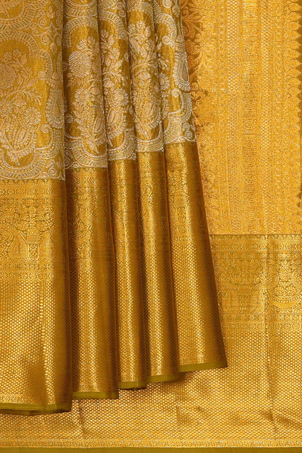 Image of Kanchipattu Mehndi Green Tissue Brocade Saree