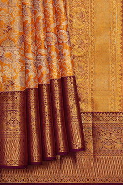 Image of Kanchipattu Golden Yellow Tissue Brocade Saree