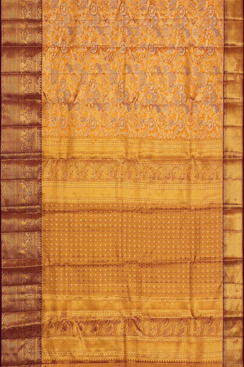 Kanchipattu Golden Yellow Tissue Brocade Saree