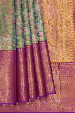 Image of Kanchipattu Sea Green Tissue Brocade Saree