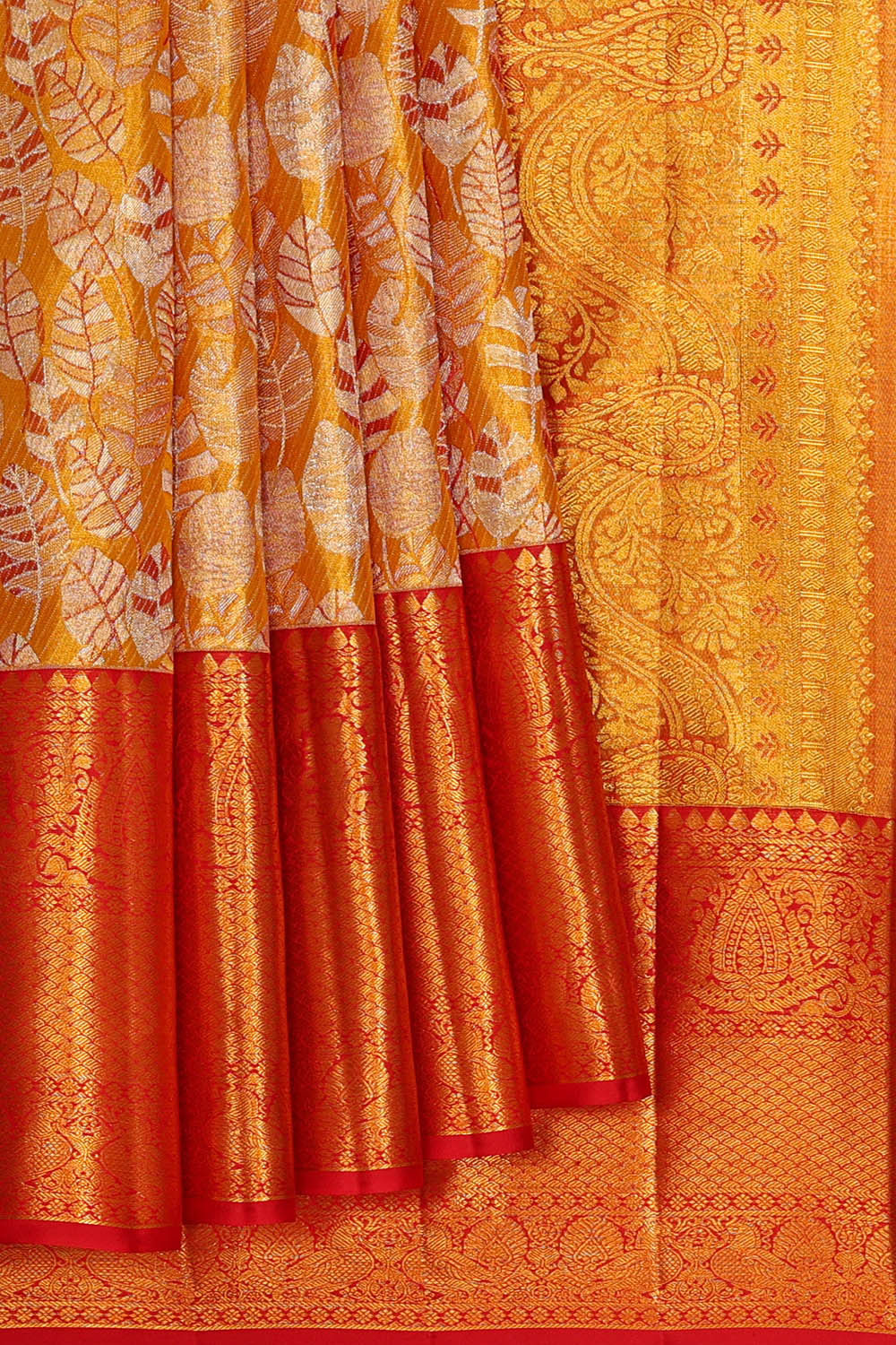 Image of Kanchipattu Golden Yellow Tissue Brocade Saree