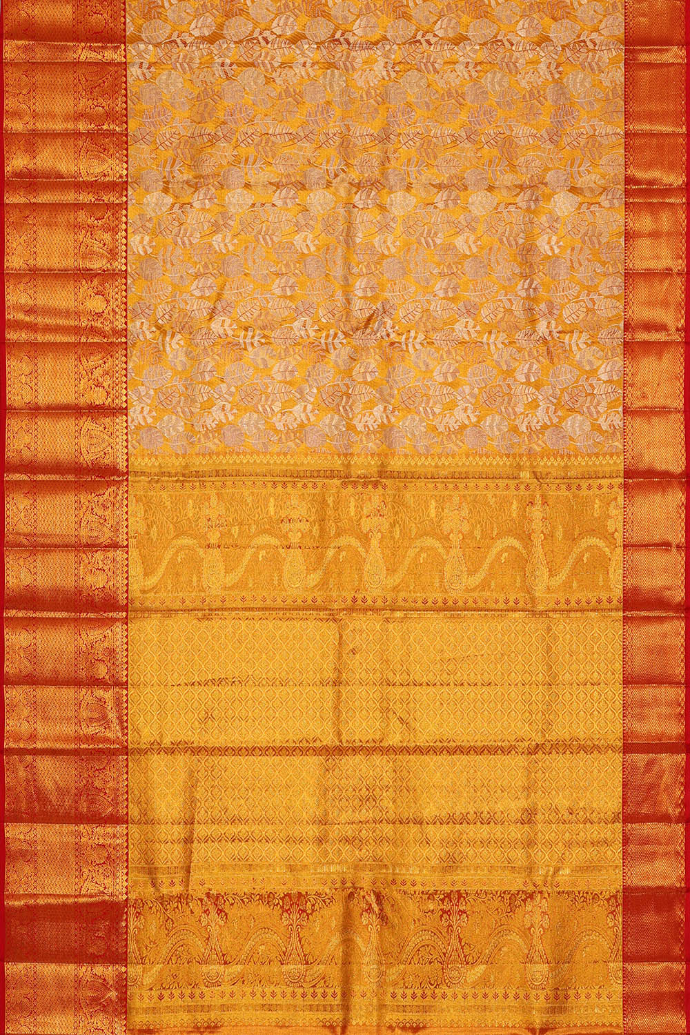 Kanchipattu Golden Yellow Tissue Brocade Saree