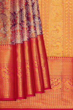 Image of Kanchipattu Golden Purple Tissue Brocade Saree
