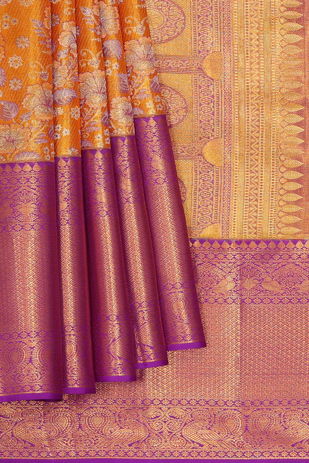 Kanchipattu Mustard Yellow Tissue Brocade Saree