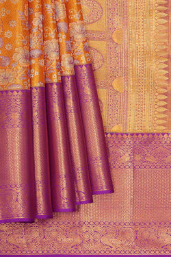 Image of Kanchipattu Mustard Yellow Tissue Brocade Saree