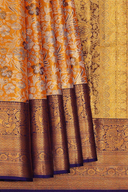 Image of Kanchipattu Mustard Yellow Tissue Brocade Saree
