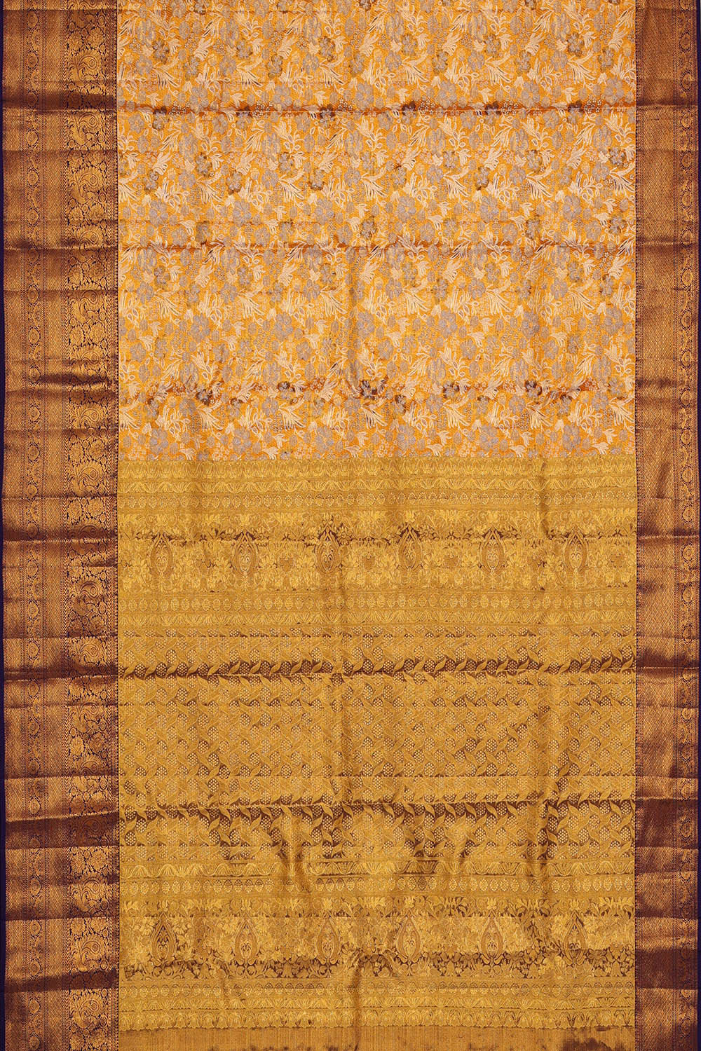 Kanchipattu Mustard Yellow Tissue Brocade Saree
