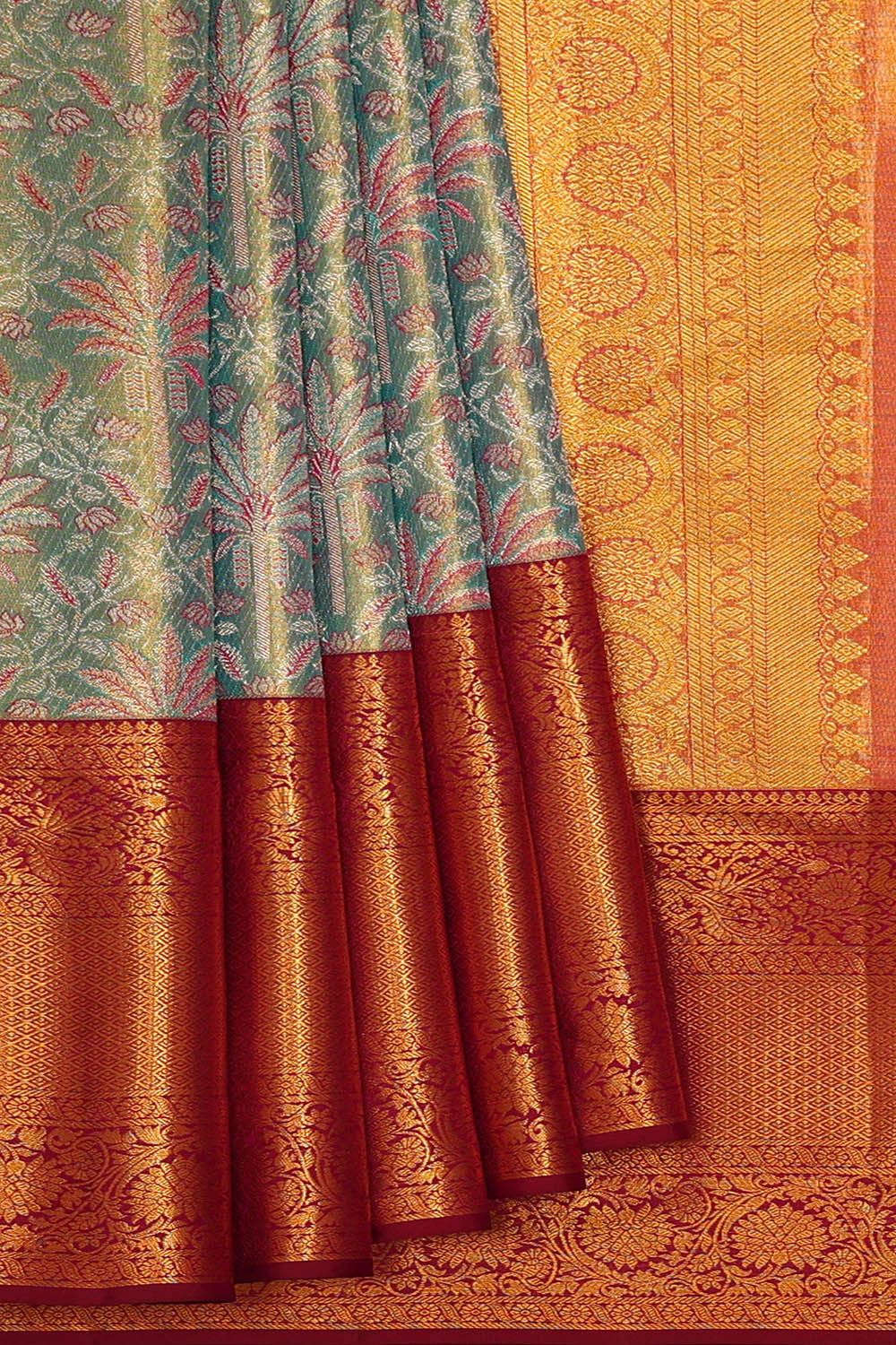 Kanchipattu Golden Blue Tissue Brocade Saree