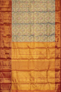 Image of Kanchipattu Golden Blue Tissue Brocade Saree