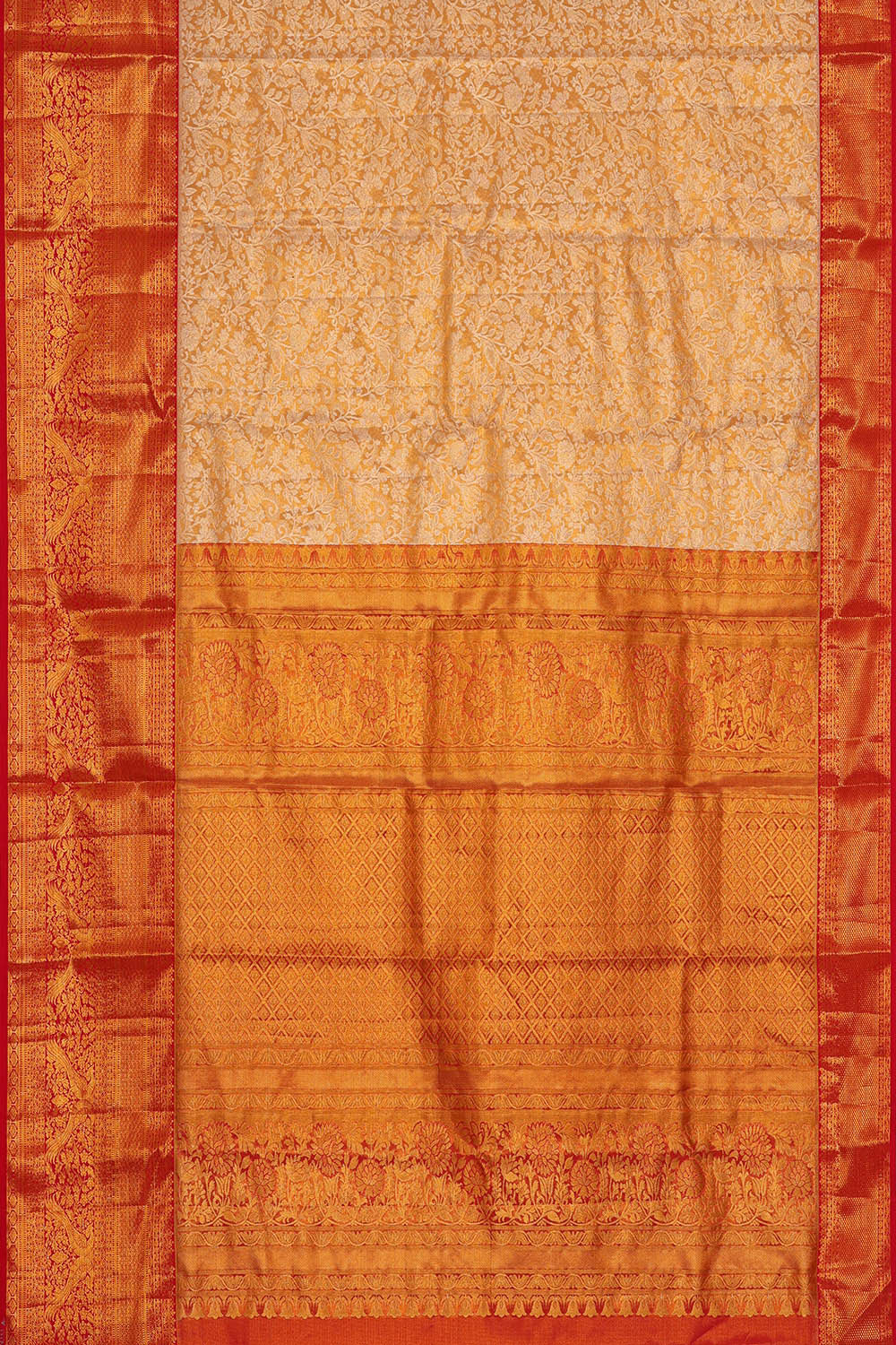 Image of Kanchipattu Golden Cream Tissue Brocade Saree