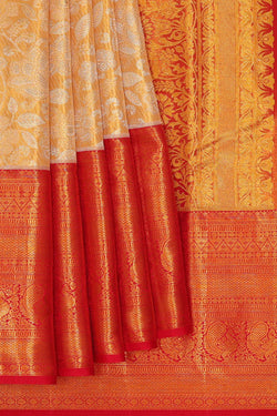 Image of Kanchipattu Golden Cream Tissue Brocade Saree