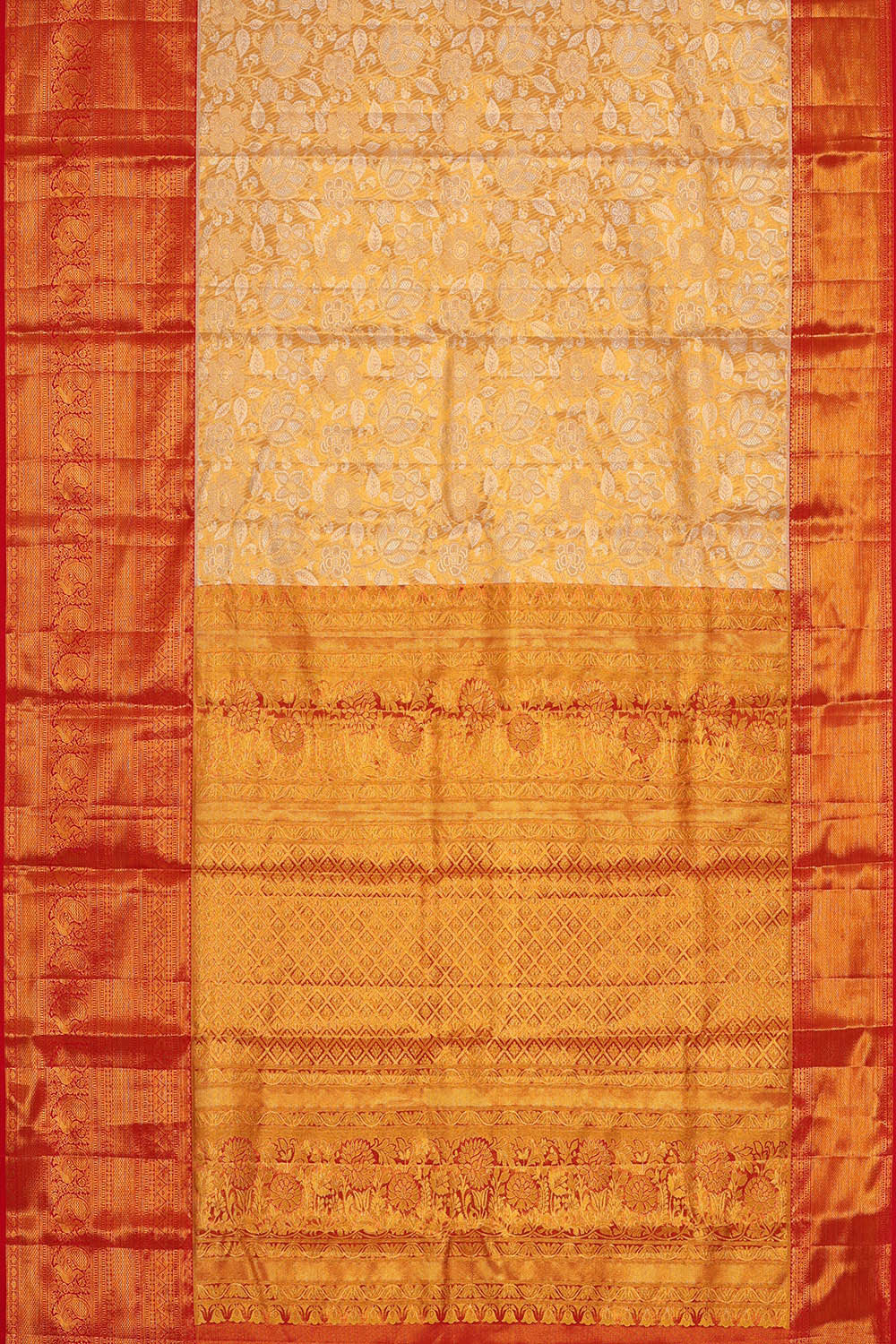 Image of Kanchipattu Golden Cream Tissue Brocade Saree