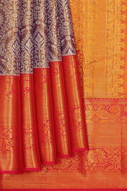 Image of Kanchipattu Golden Violet Tissue Brocade Saree